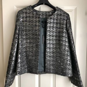 Metallic Open-front Cropped Blazer